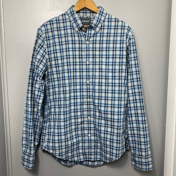 BONOBOS Blue and White Plaid Button Down Shirt - Picture 1 of 4